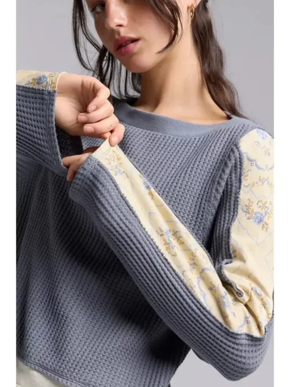 BDG Urban Outfitters Serena Boatneck Craft‎ Patchwork Long Sleeve Top Size M